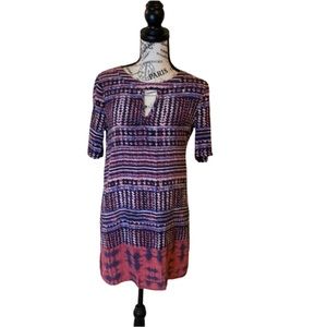Bcbgmaxaroa keyhole 100% silk dress multi bright colors size Small